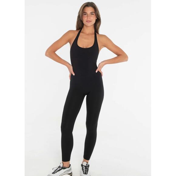 NWT Form Activewear Halter Onesie Black Bodysuit Jumpsuit Size M - Picture 1 of 9
